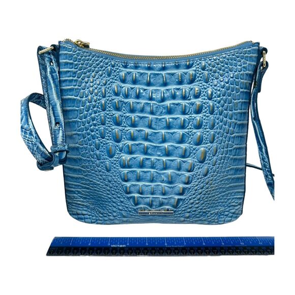 Brahmin Melbourne Katie Blue Croc Embossed Leather Shoulder Bag Adjustable Strap - Picture 15 of 16